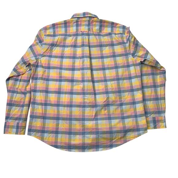 Lands' End Mens XL Long Sleeve Button Up Pastel Plaid Easter Pink Blue Yellow - Picture 4 of 7
